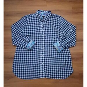 Womens  Talbots Gingham Flip Cuff Button Down Casusl Shirt‎
